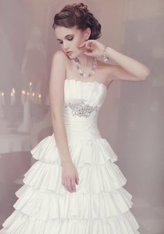 Свадебное платье S22691. А-силуэт, короткое без шлейфа.