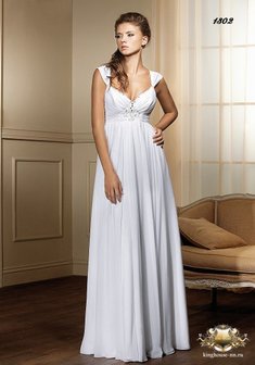 Свадебное платье 1302-K34505. В греческом стиле, длинное без шлейфа.