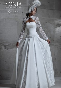 Свадебное платье Грильяж-M36231. С пышной юбкой, длинное без шлейфа.