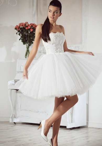 Свадебное платье Персиковая дымка (короткое)-M21954 - Свадебный салон MARIAGE (Марьяж)