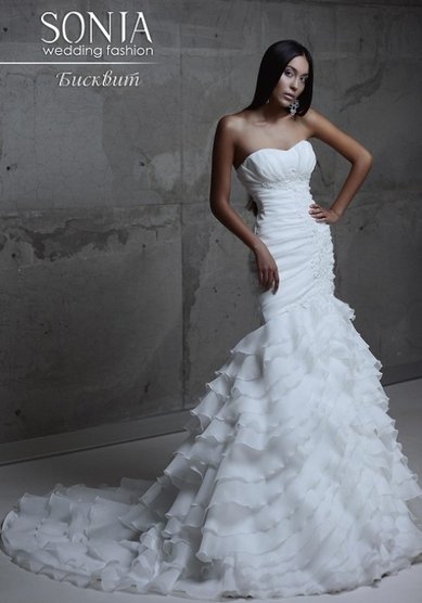 Свадебное платье Бисквит со шлейфом-M36151 - Свадебный салон MARIAGE (Марьяж)