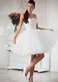 Свадебное платье Персиковая дымка (короткое)-M21954